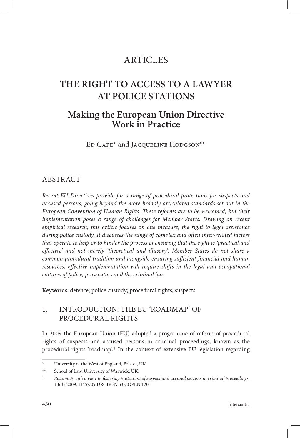 Articles the Right to Access to a Lawyer at Police