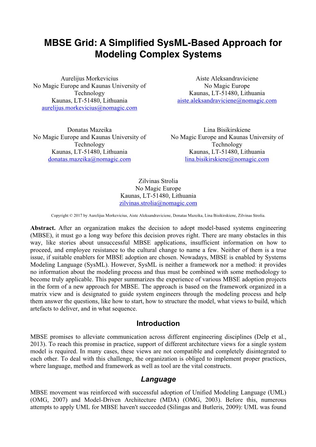 A Simplified Sysml-Based Approach for Modeling Complex Systems