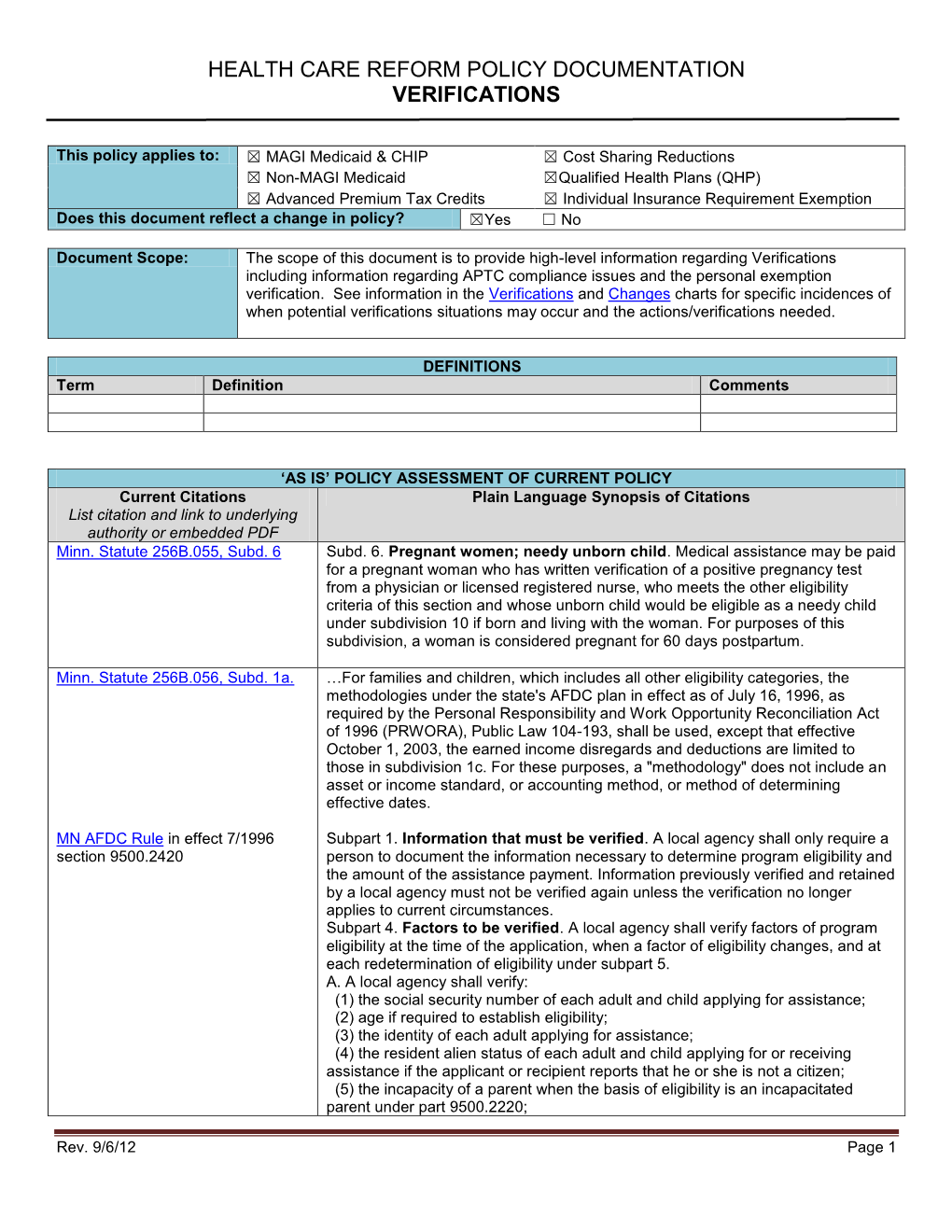 Blueprint Certification 5.3: Health Care Reform Policy