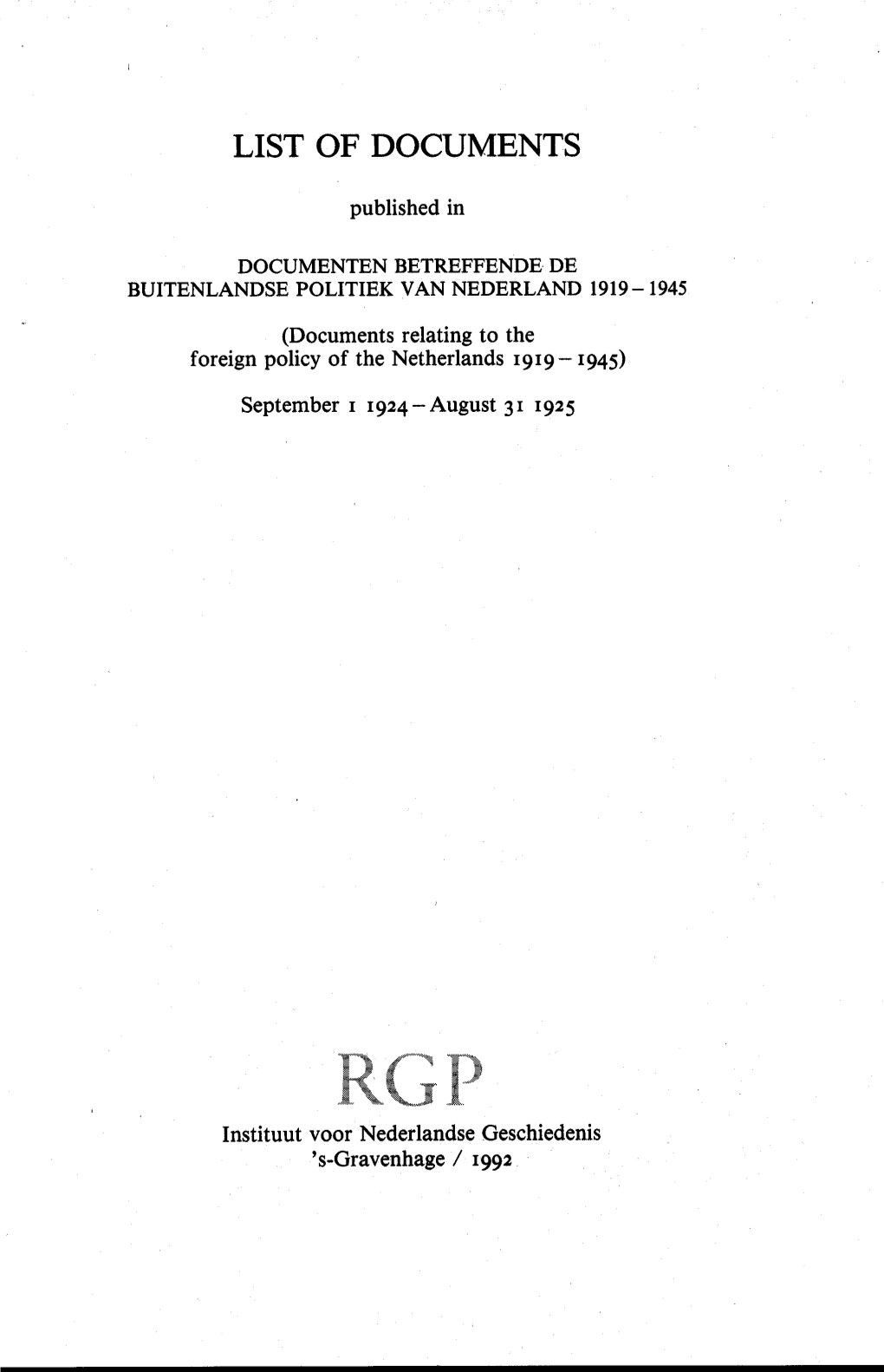 List of Documents 1 September 1924