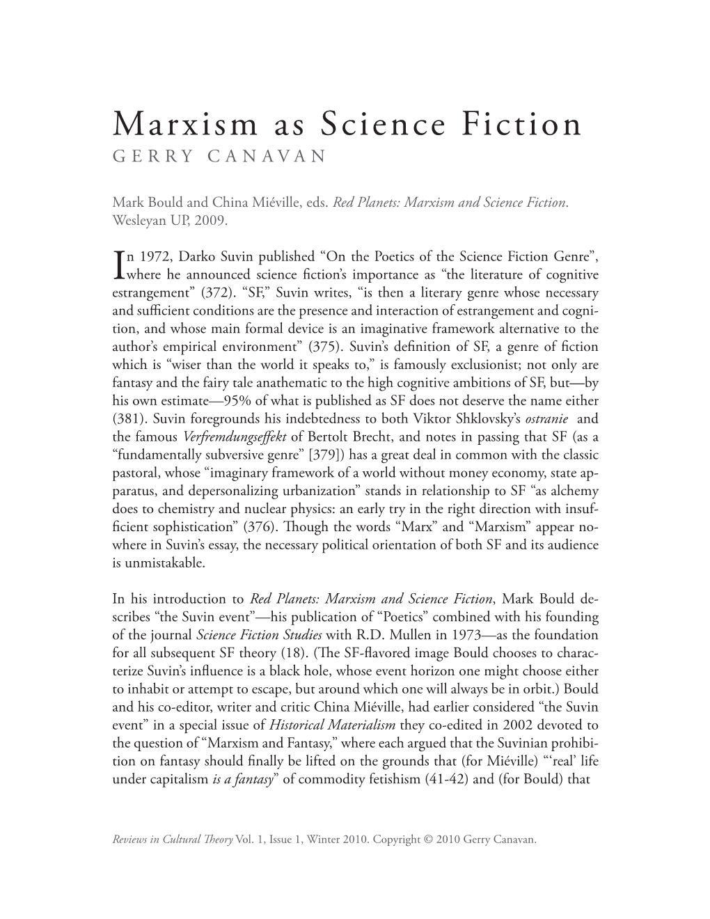 Marxism As Science Fiction GERRY CANAVAN