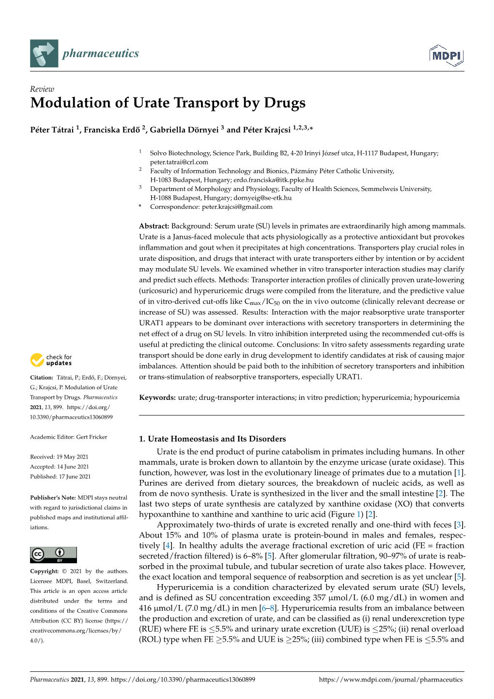 Modulation of Urate Transport by Drugs