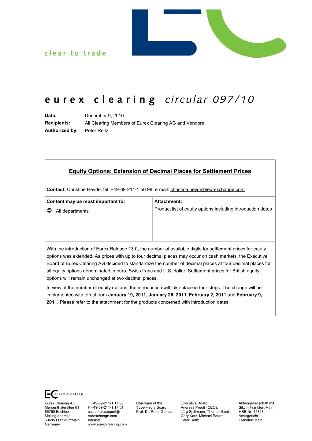 Eurex Clearing Circular 097/10