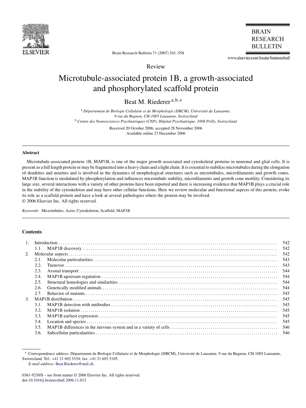 Microtubule-Associated Protein 1B, a Growth-Associated and Phosphorylated Scaffold Protein Beat M