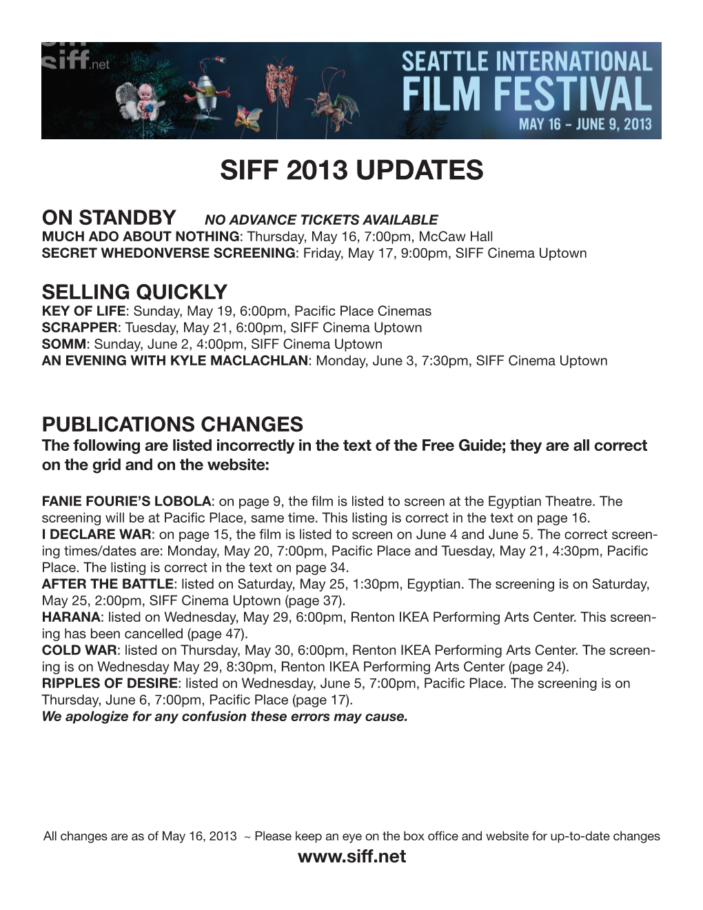 Siff 2013 Updates