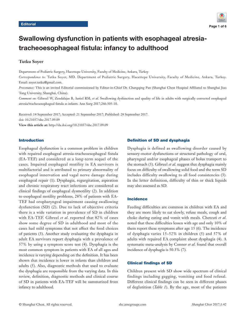 Swallowing Dysfunction in Patients with Esophageal Atresia- Tracheoesophageal Fistula: Infancy to Adulthood