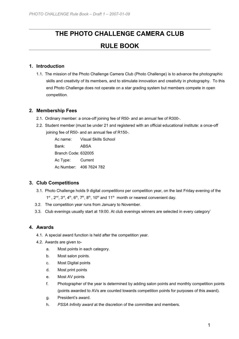 PHOTO CHALLENGE Rule Book Draft 1 2007-01-09