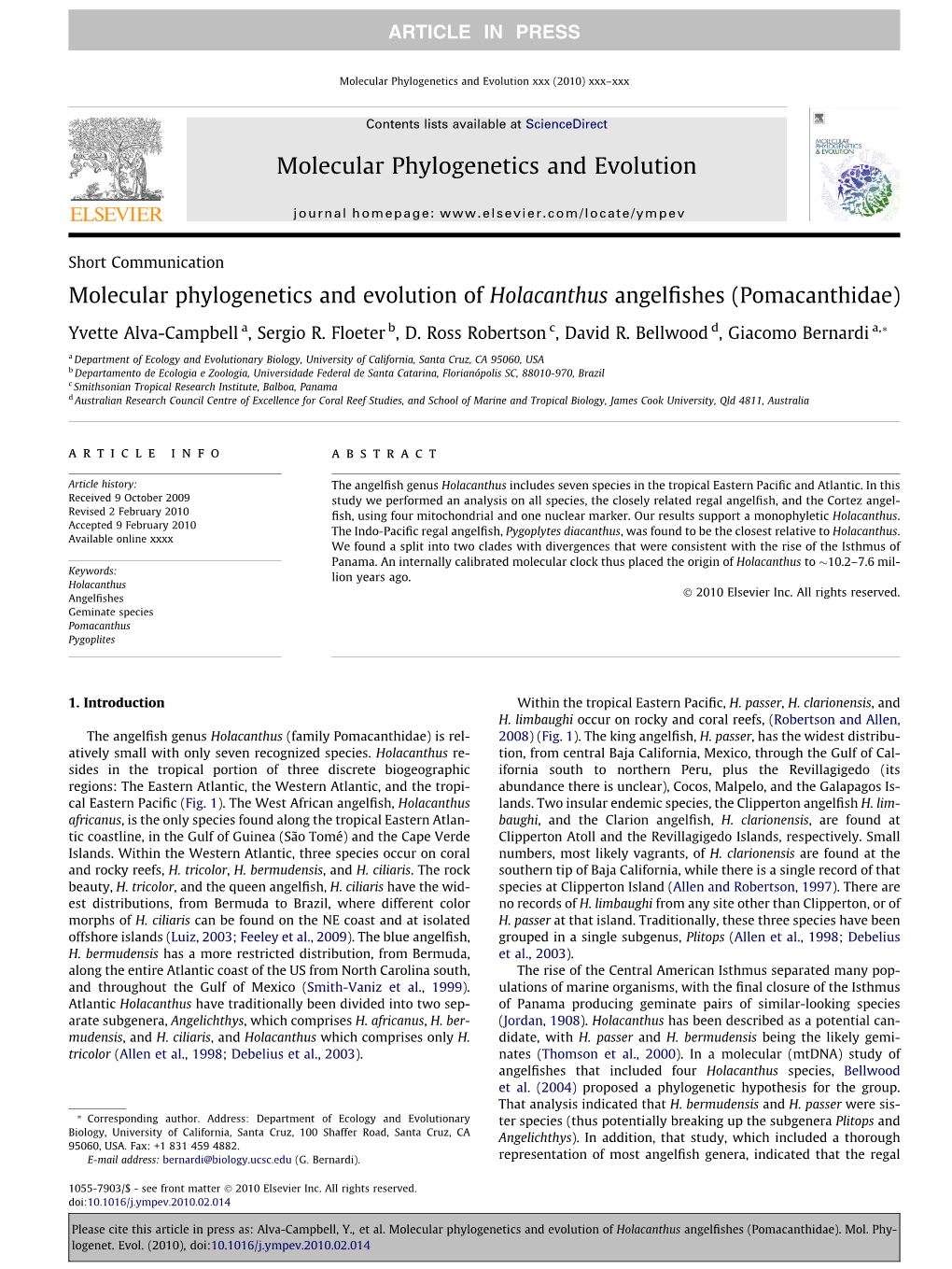 Molecular Phylogenetic and Evolution of Holacanthus Angel Fish