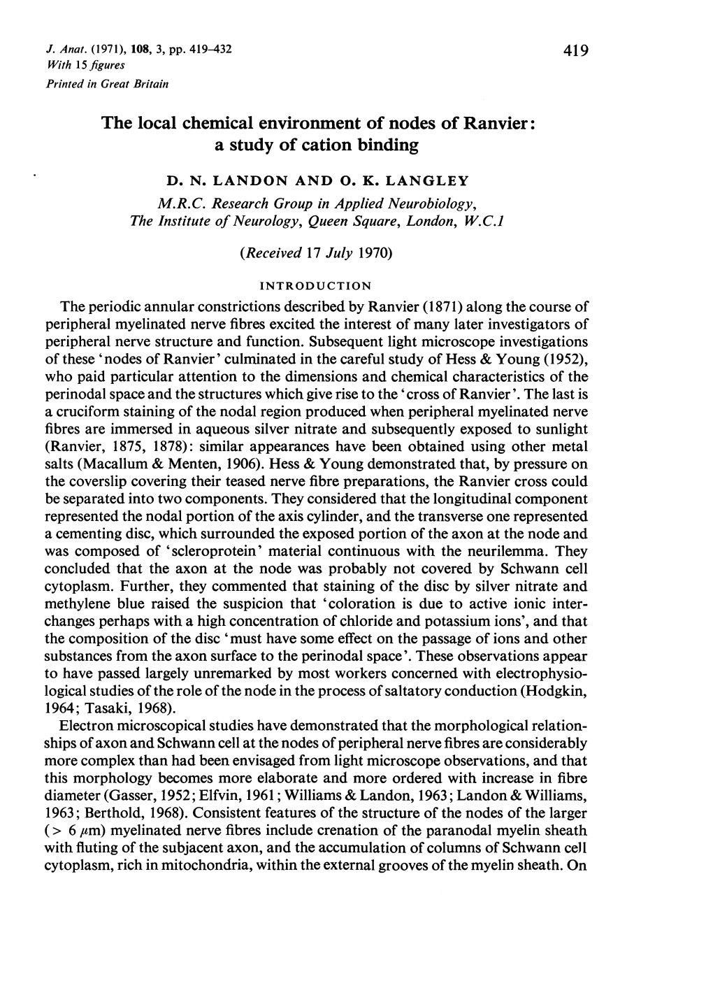 The Local Chemical Environment of Nodes of Ranvier: a Study of Cation Binding