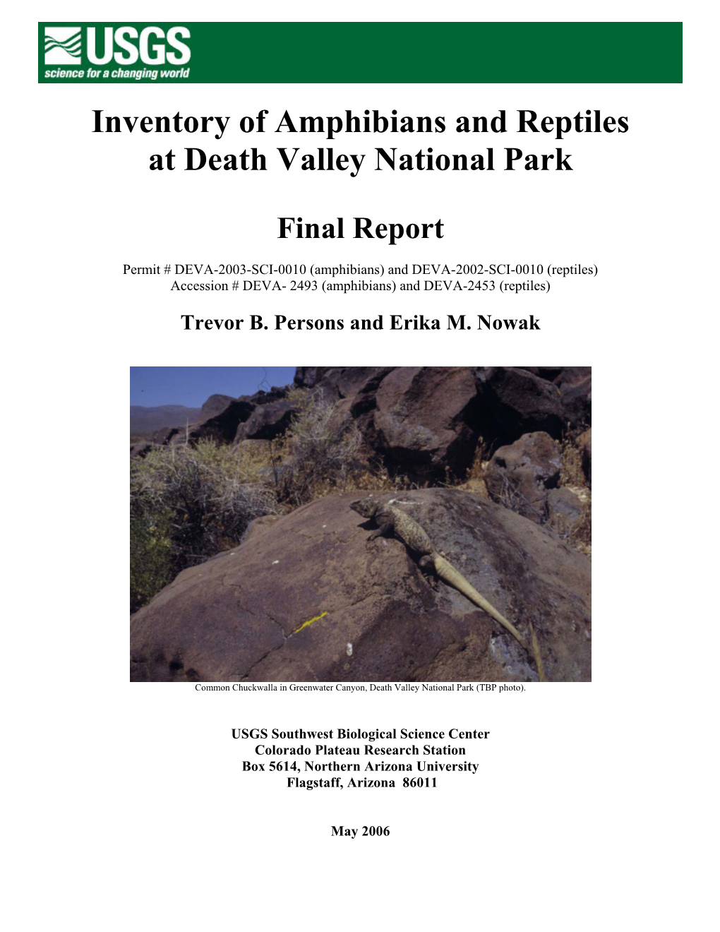 Inventory of Amphibians and Reptiles at Death Valley National Park