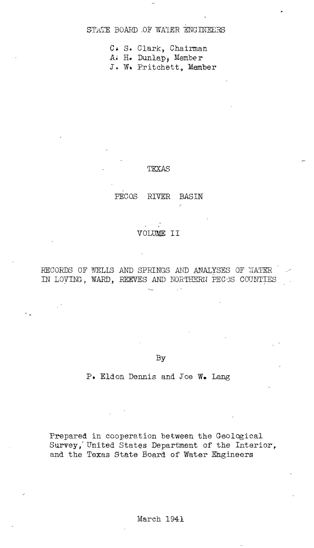 G-Eological^-^ Survey,' United States Department of the Interior, and the Texas State Board of Water Engineers