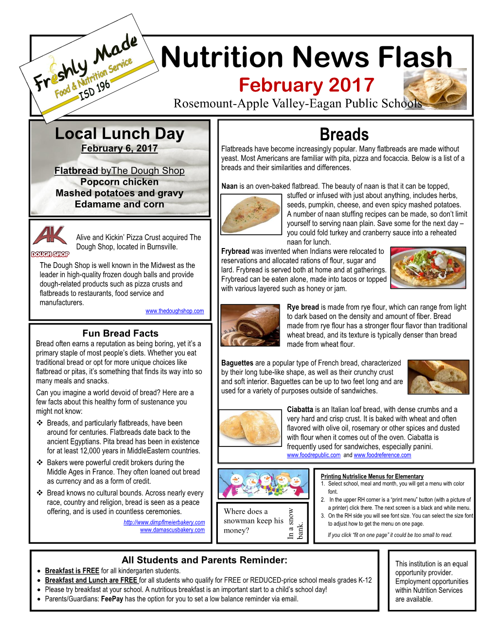 Nutrition News Flash February 2017 Rosemount-Apple Valley-Eagan Public Schools