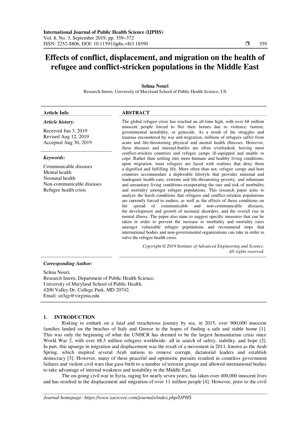Effects of Conflict, Displacement, and Migration on the Health of Refugee and Conflict-Stricken Populations in the Middle East