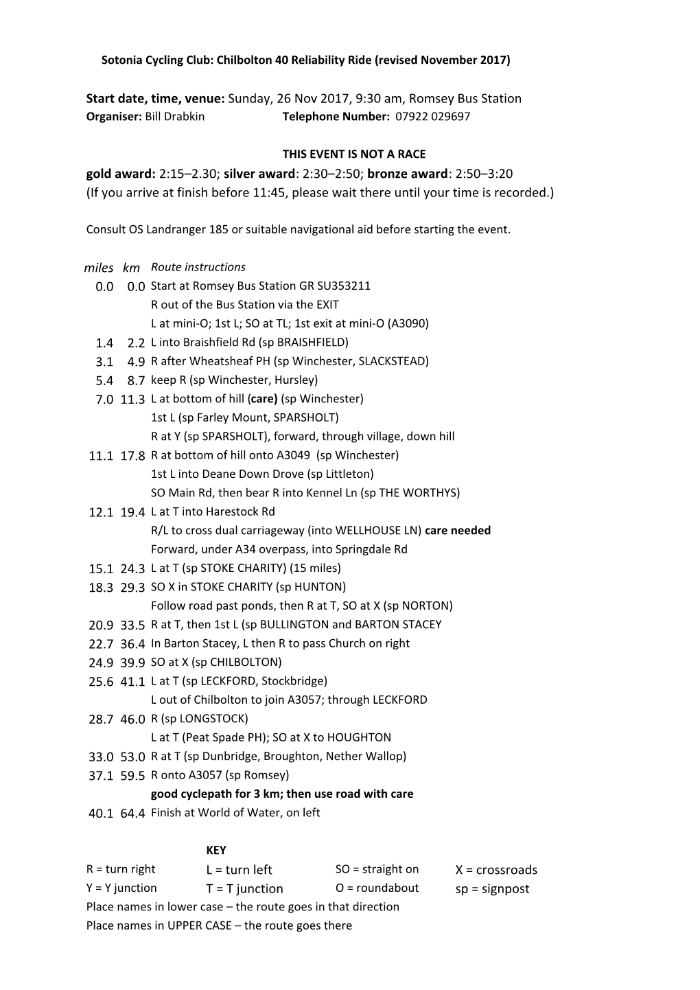 Chilbolton 2017 Routesheet