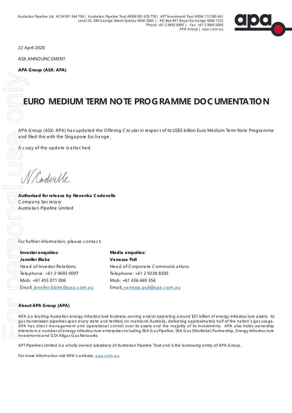 Euro Medium Term Note Programme Documentation