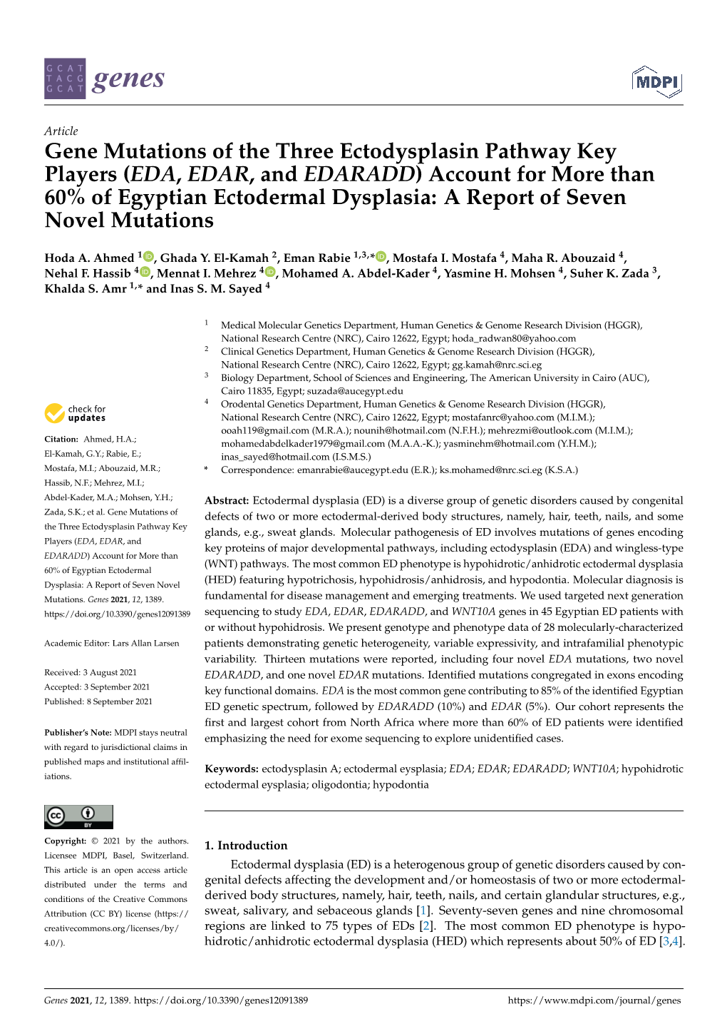 Gene Mutations of the Three Ectodysplasin Pathway Key Players