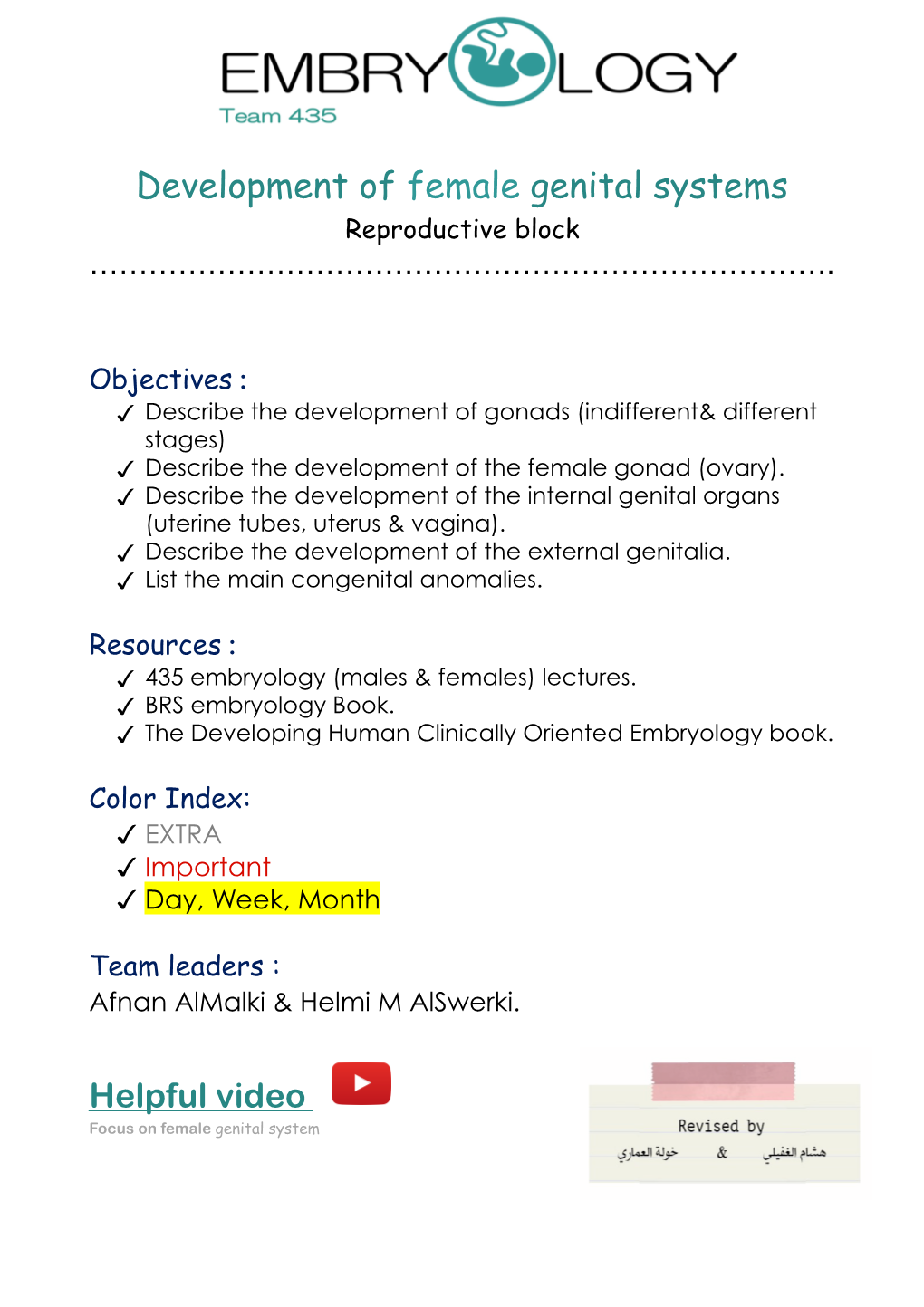 1- Development of Female Genital System