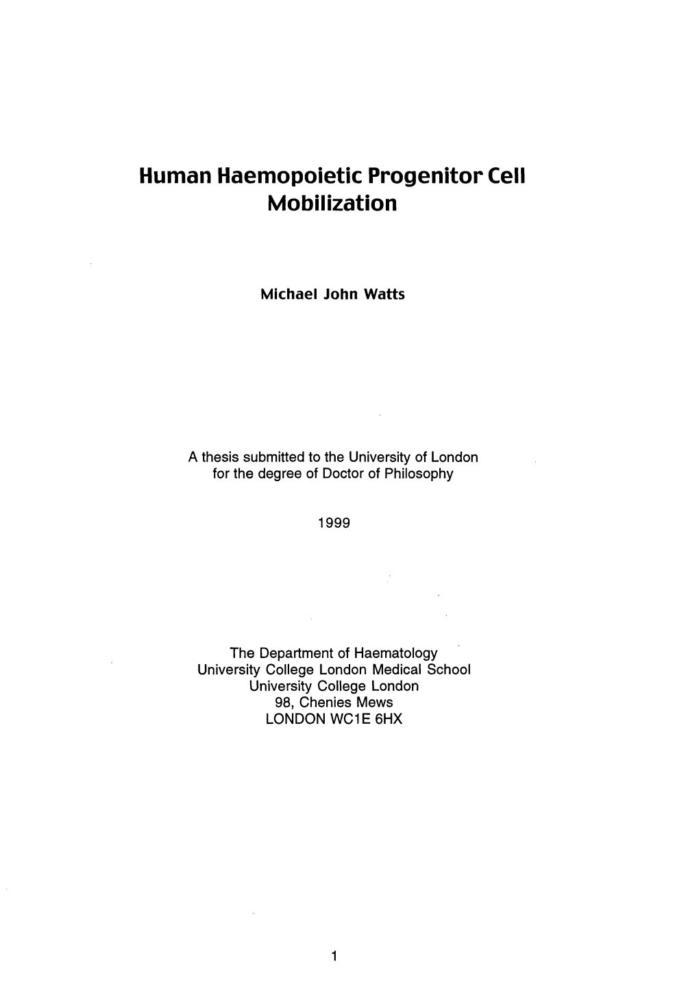 Human Haemopoietic Progenitor Cell Mobilization