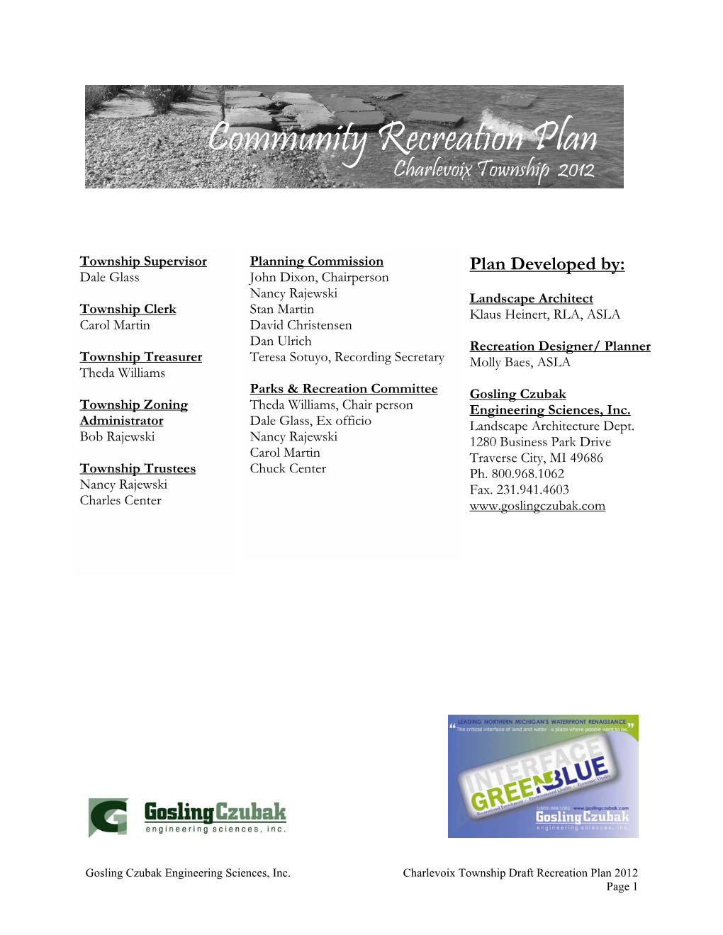Community Recreation Plan Charlevoix Township 2012