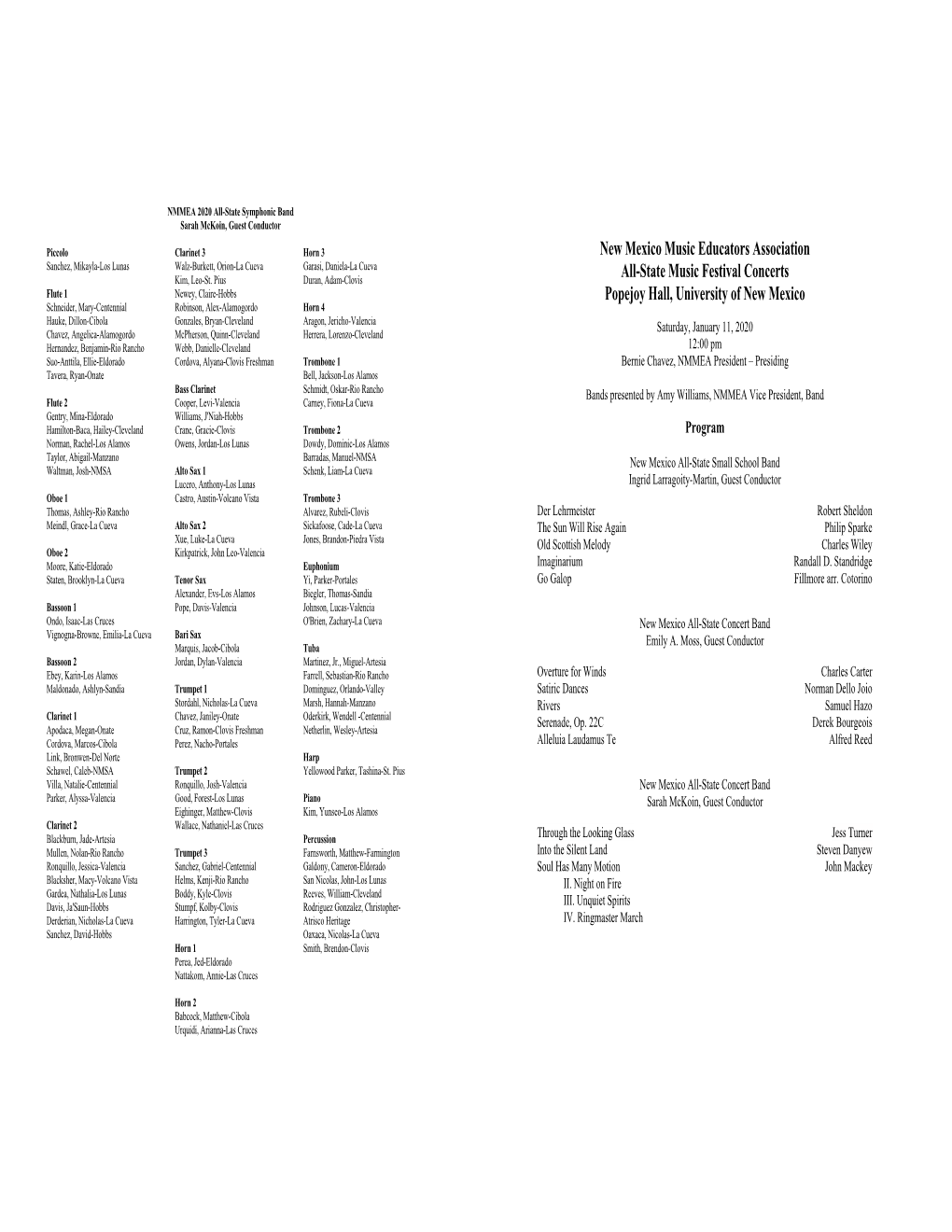 2020 All-State Band Programs