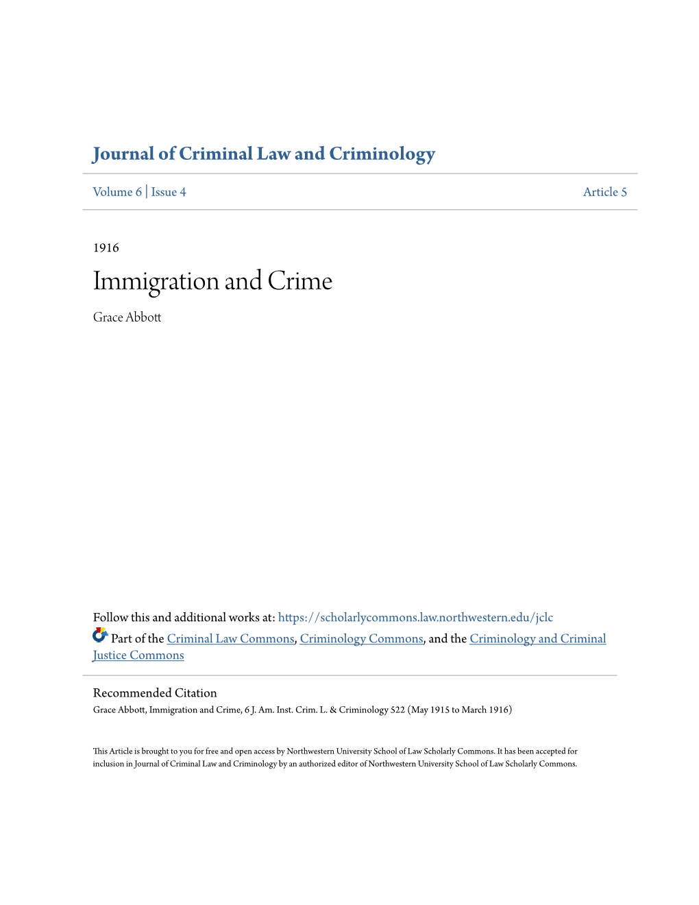 Immigration and Crime Grace Abbott