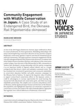 Community Engagement with Wildlife Conservation in Japan: a Case Study of an Endangered Bird, the Okinawa Rail (Hypotaenidia Okinawae)
