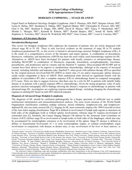 Hodgkin Lymphoma—Stage III and IV