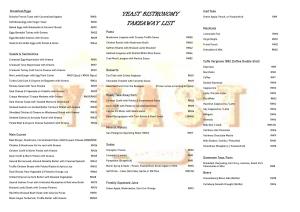 Yeast Bistronomy Takeaway List