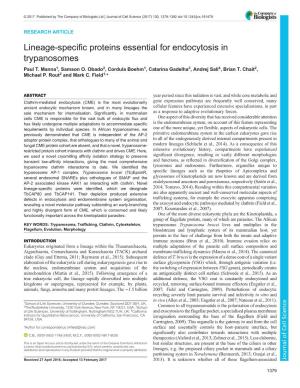 Lineage-Specific Proteins Essential for Endocytosis in Trypanosomes Paul T