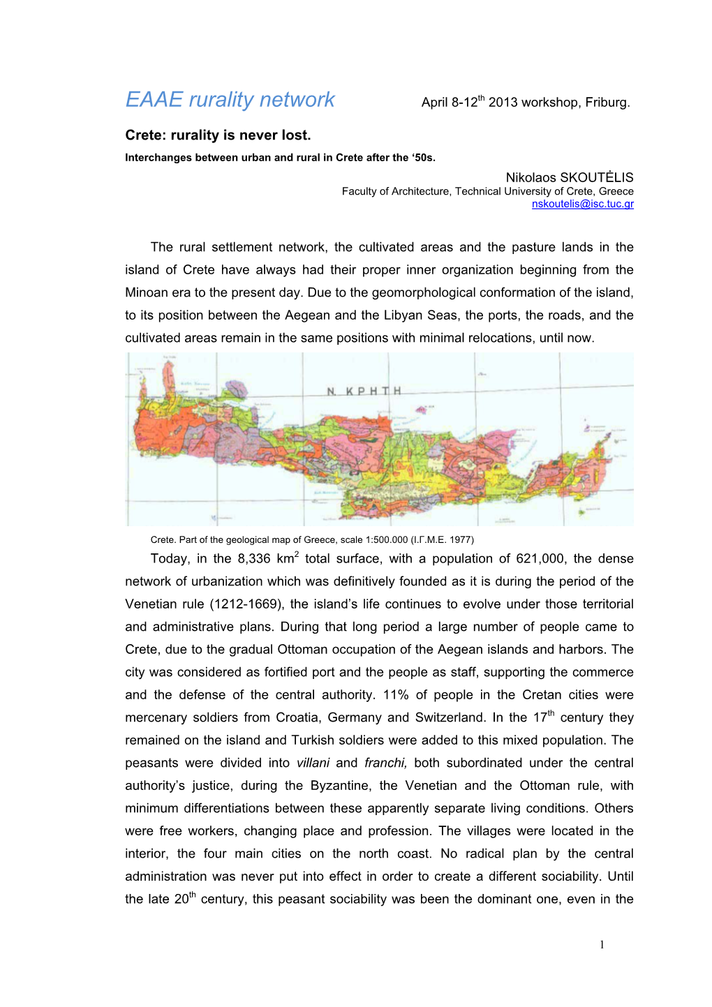 EAAE Rurality Network April 8-12Th 2013 Workshop, Friburg