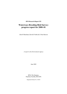 Waterways Breeding Bird Survey: Progress Report for 2000–01