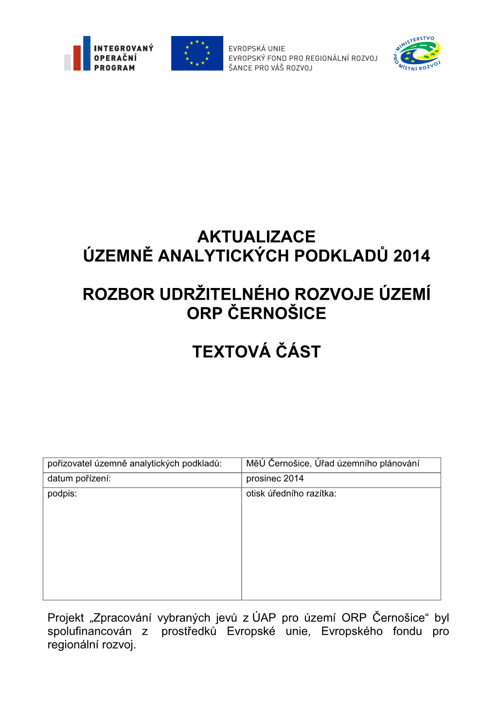 Aktualizace Územně Analytických Podkladů 2014