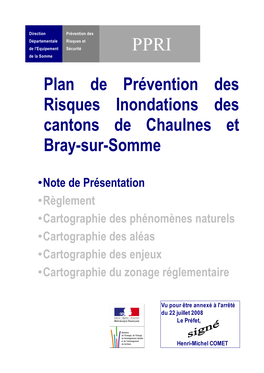 Plan De Prévention Des Risques Inondations Des Cantons De Chaulnes Et Bray-Sur-Somme