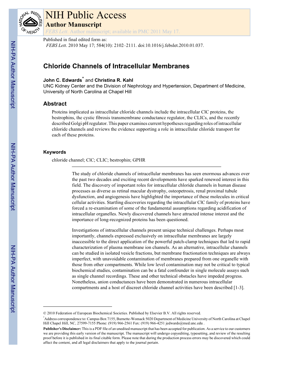 NIH Public Access Author Manuscript FEBS Lett