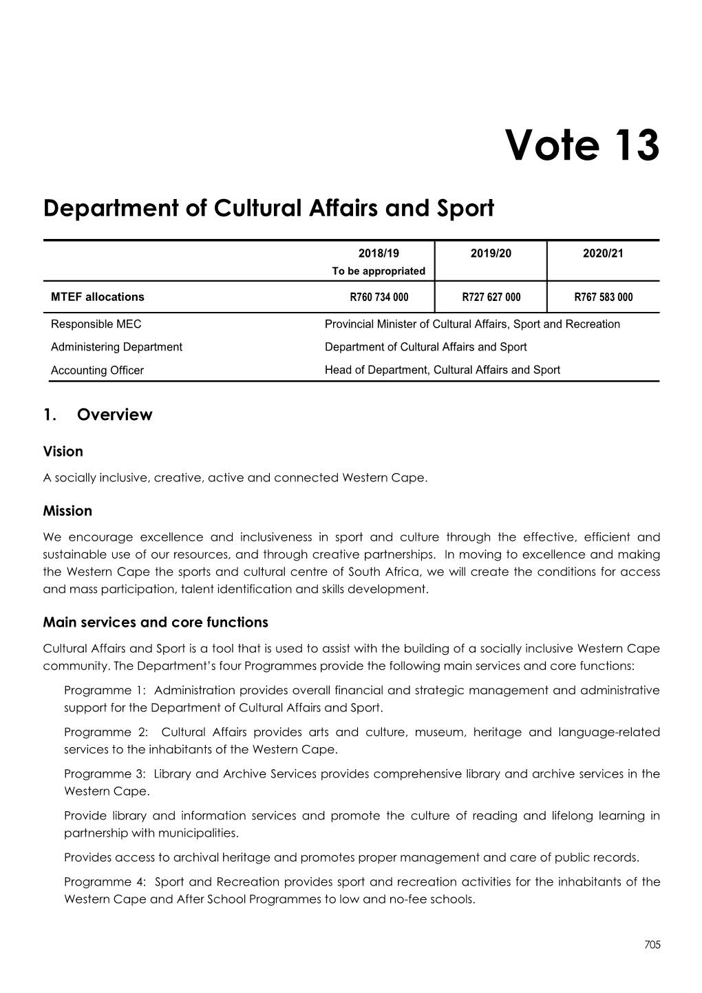 Vote 13 : Cultural Affairs and Sport