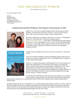 Nicholas Kristof and Sheryl Wudunn at the Progressive Forum January 16, 2020