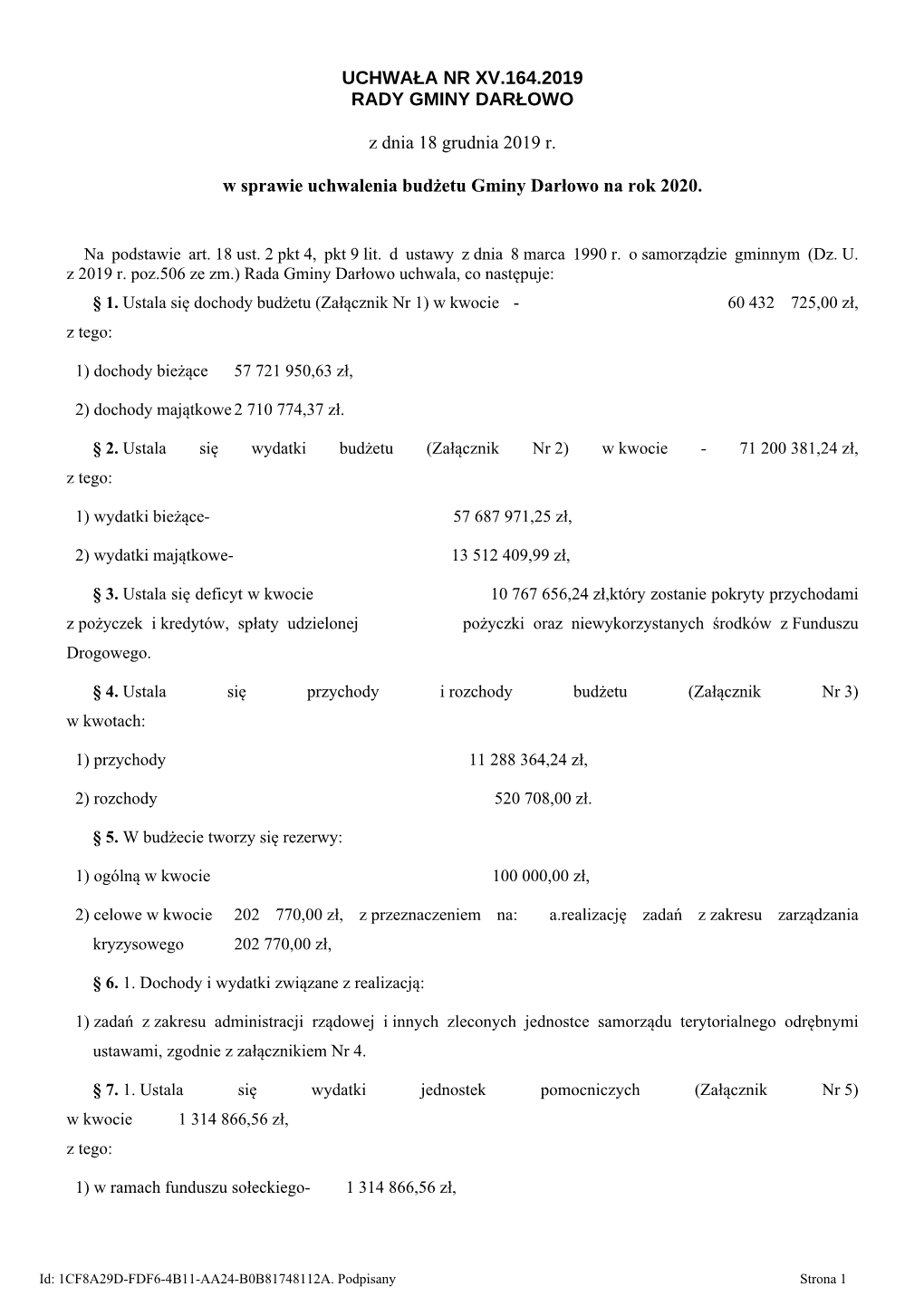 Uchwala Nr XV.164.2019 Z Dnia 18 Grudnia 2019 R