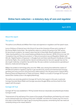 Online Harm Reduction – a Statutory Duty of Care and Regulator