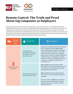 Remote Control: the Truth and Proof About Gig Companies As Employers