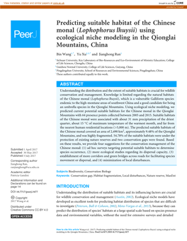 Predicting Suitable Habitat of the Chinese Monal (Lophophorus Lhuysii) Using Ecological Niche Modeling in the Qionglai Mountains, China