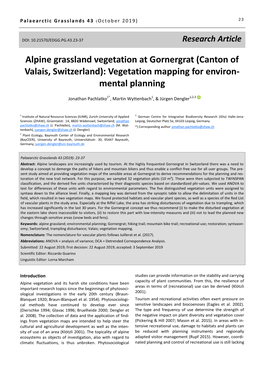 Alpine Grassland Vegetation at Gornergrat (Canton of Valais, Switzerland): Vegetation Mapping for Environ