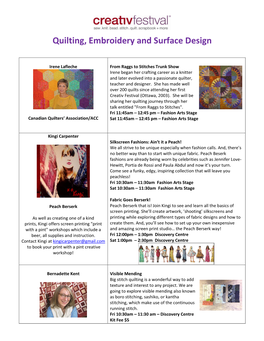 Quilting, Embroidery and Surface Design