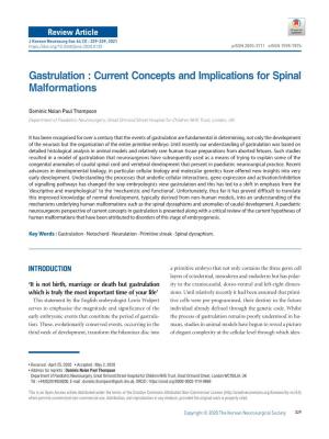 Gastrulation : Current Concepts and Implications for Spinal Malformations