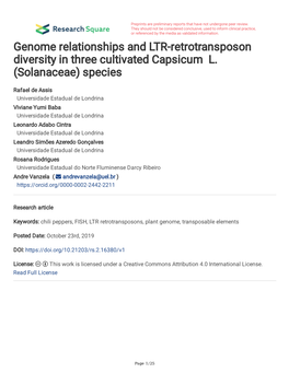 Genome Relationships and LTR-Retrotransposon Diversity in Three Cultivated Capsicum L. (Solanaceae) Species