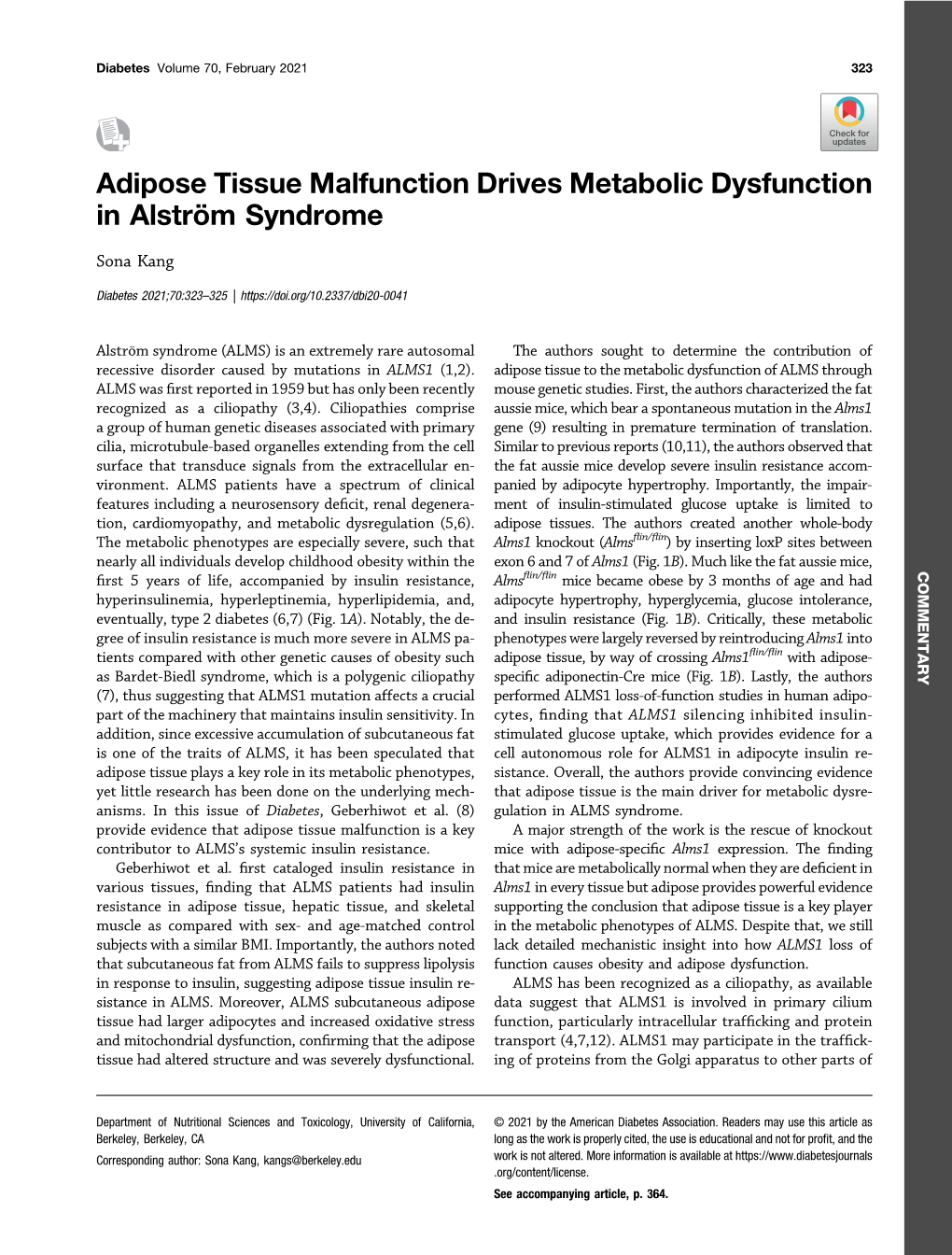 Adipose Tissue Malfunction Drives Metabolic Dysfunction in Alström Syndrome