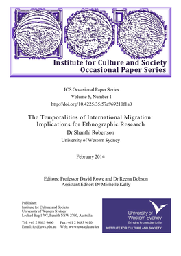 The Temporalities of International Migration: Implications for Ethnographic Research