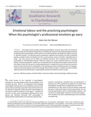 Emotional Labour and the Practicing Psychologist: When the Psychologist’S Professional Emotions Go Awry