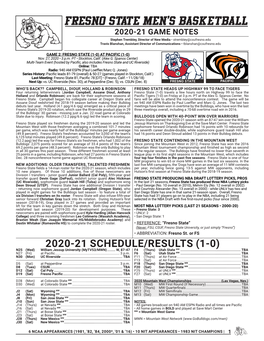 2020-21 Fresno State Men's Basketball Game Notes