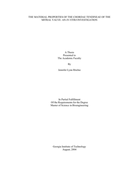 The Material Properties of the Chordae Tendineae of the Mitral Valve: an in Vitro Investigation