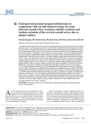 Emergent Intracranial Surgical Embolectomy in Conjunction With